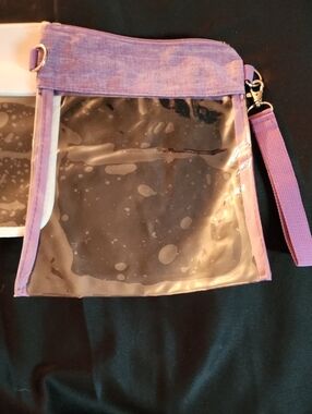 Clear Front Purple Bag With Strap & White Pouch